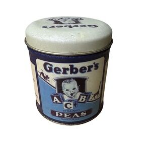 Vintage Gerber Strained Peas Tin Can Advertising Baby Food Collectible